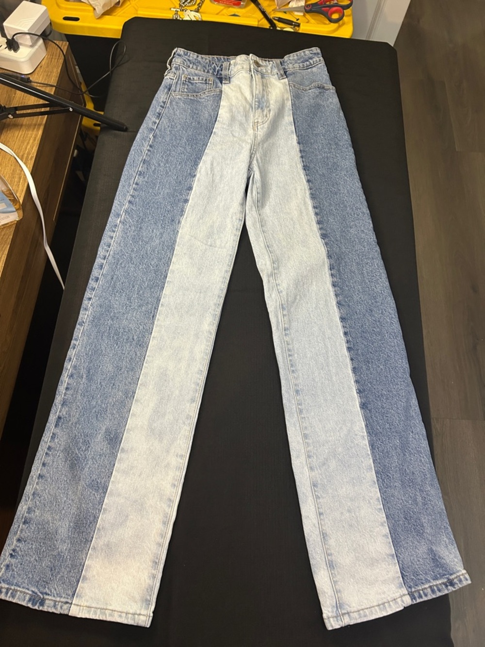 KanCan Two-Tone Wide Leg Denim Jeans in Light & Medium Blue